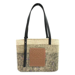 Loewe Square Basket Tote Bag woven raffia cotton body leather